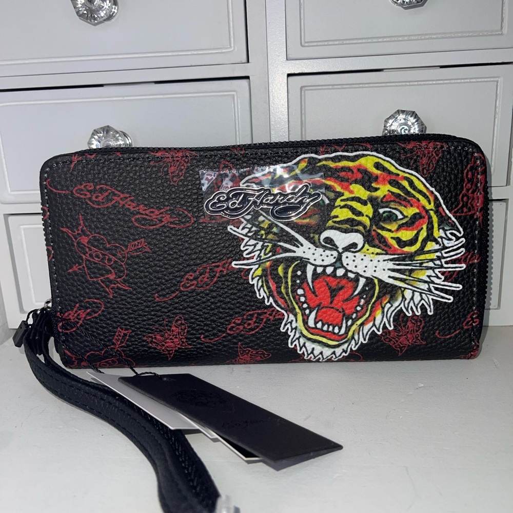 NWT Ed Hardy Black Wallet with Tiger Design